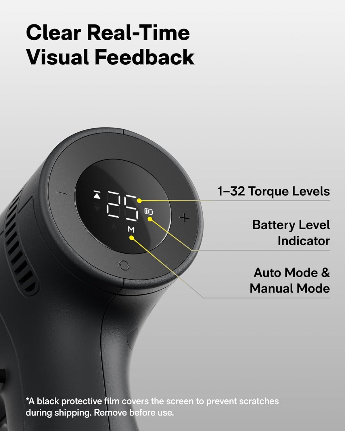 image:imageHOTO 25PCS Household Tool Kit with 16V Brushless Drill Smart Display 50 Nm Torque 32 Torque Settings USBC Charging LED Light Includes Hammer Wrench Pliers 8 x Drill Bits 10 x Bits