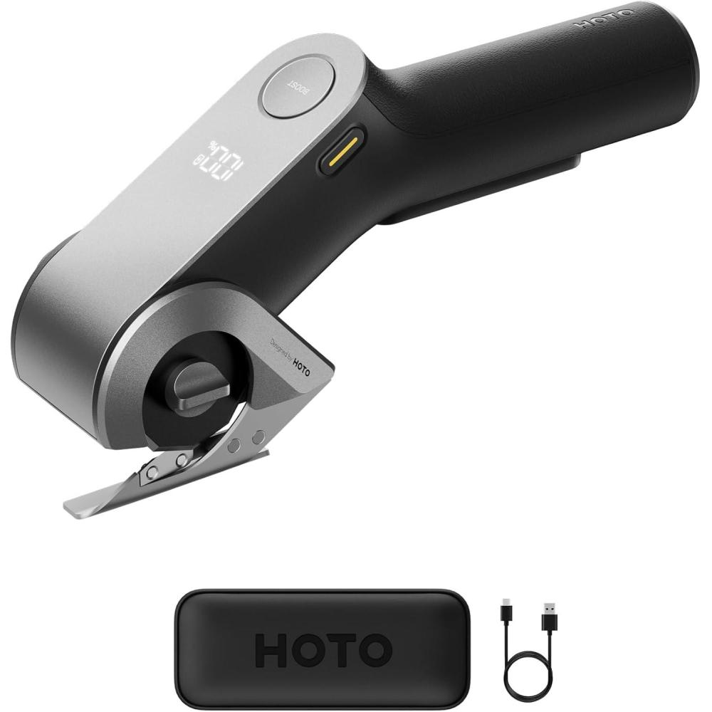 image:imageHOTO EdgeFlow Cordless Electric Scissors Titanium Blade ampamp LED Display Rechargeable Cardboard Box Cutter SelfSharpening ampamp ToolFree EasySwap Safety Lock for Cardboard Carpet Leather Crafting