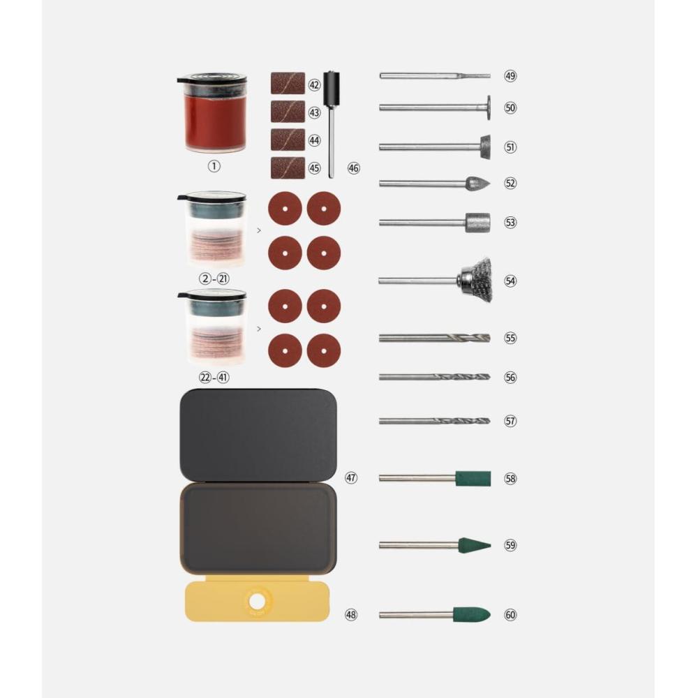 image:imageHOTO Rotary Tool Accessories Kit 60 Pcs Accessories Sanding Grinding Cutting Drilling Sharpening Carving Engraving