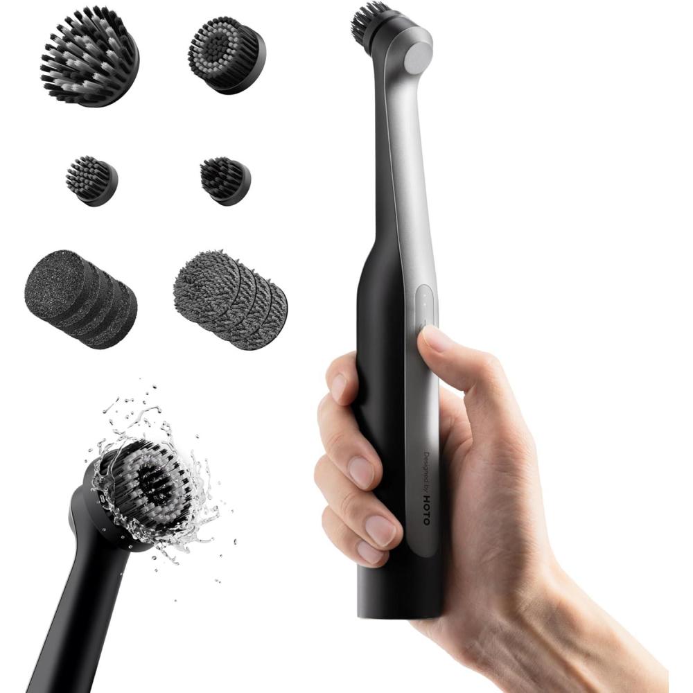 image:imageHOTO Wand Cordless Spin Scrubber Electric Rechargeble Grout Cleaning Brush IPX7 Waterproof Bathroom Scrubber 12 Replaceable Brush Heads Version Power Scrubber for Grout Tiles Corners Crevices