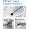 HOTO Cordless Electric Spin Scrubber, IPX7 Full Body Waterproof Bathroom Cleaning Brush, Max 22 in-lb, Shower Scrubber Brush with Long Handle, 6 Brush Heads, Power Scrubber for Bathroom, Floor, Tile