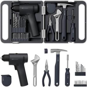 HOTO 25PCS Household Tool Kit with 16V Brushless Drill, Smart Display, 50 N·m Torque, 32 Torque Settings, USB-C Charging, LED Light, Includes Hammer, Wrench, Pliers, 8 x Drill Bits, 10 x Bits