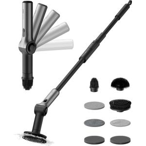 HOTO Flexi™ Cordless Electric Spin Scrubber, Adjustable Angle, Extendable Handle, Smart Display, IPX7 Waterproof, Powerful Cleaning Scrubber with 8 Replaceable Brush Heads, for Bathroom, Tile, Bathtub