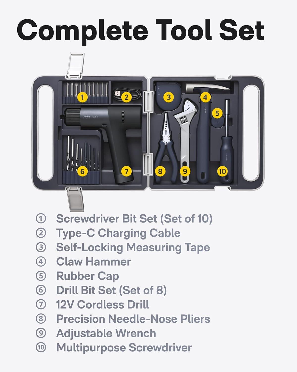 imageHOTO Cordless Brushless Drill Tool Set Variable Speed Hidden Buckle Unique LED Screen Intelligent Digital Display Exquisite ampamp Practical Highend Drill Kit for HomeDaily Use