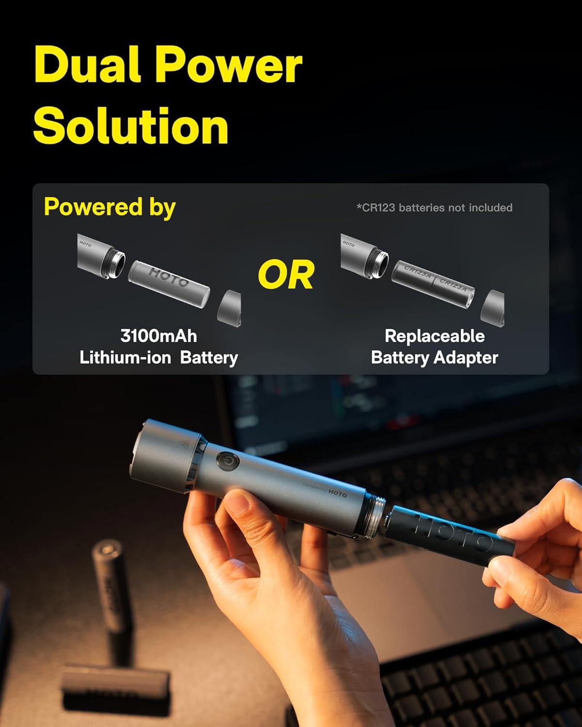 imageHOTO LED Flashlight High Lumens Rechargeable Tactical Flashlight Super Bright IP68 Waterproof Flash Light with Clip 5 Modes Handheld Flashlights for Emergency Outdoor Camping