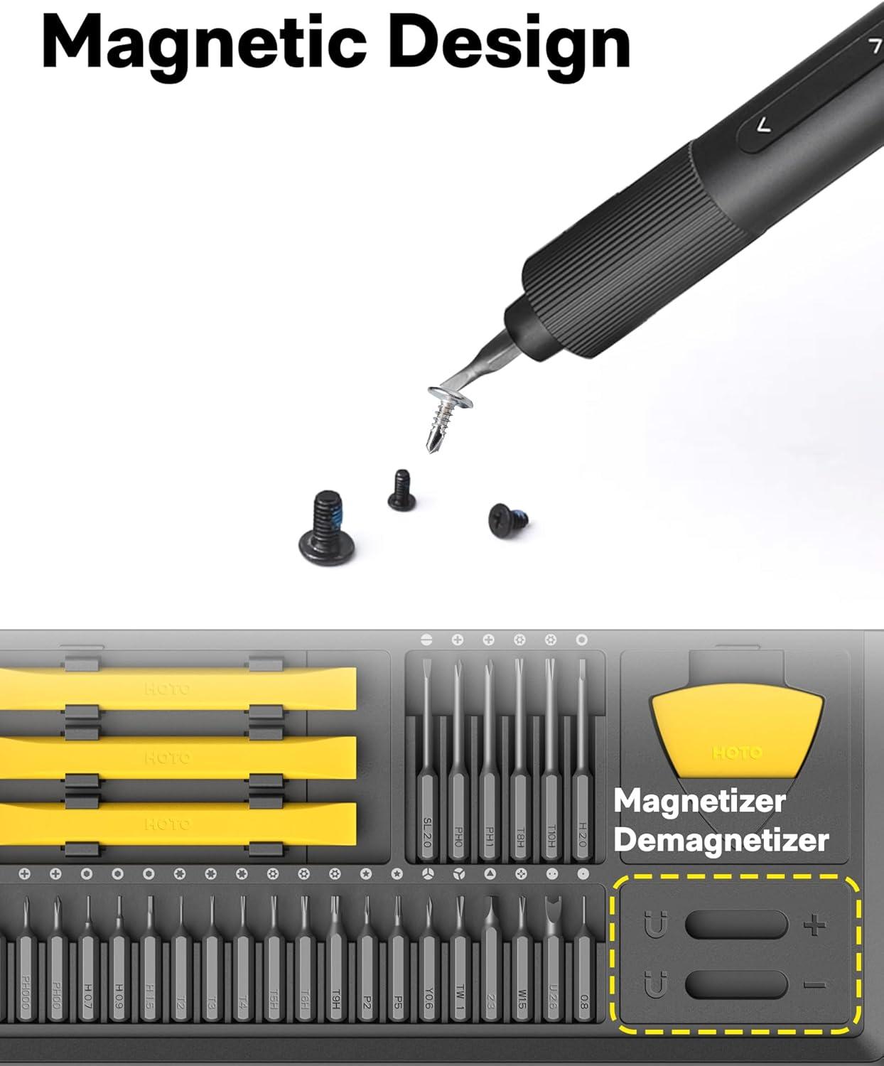 imageHOTO Precision Screwdriver Set 110 Upright Workpad Mini Electric Screwdriver with Charging Dock 00502 Nm Torque LED Light 26 Bits and 10 Repair Tools for Electronics Phones Laptops