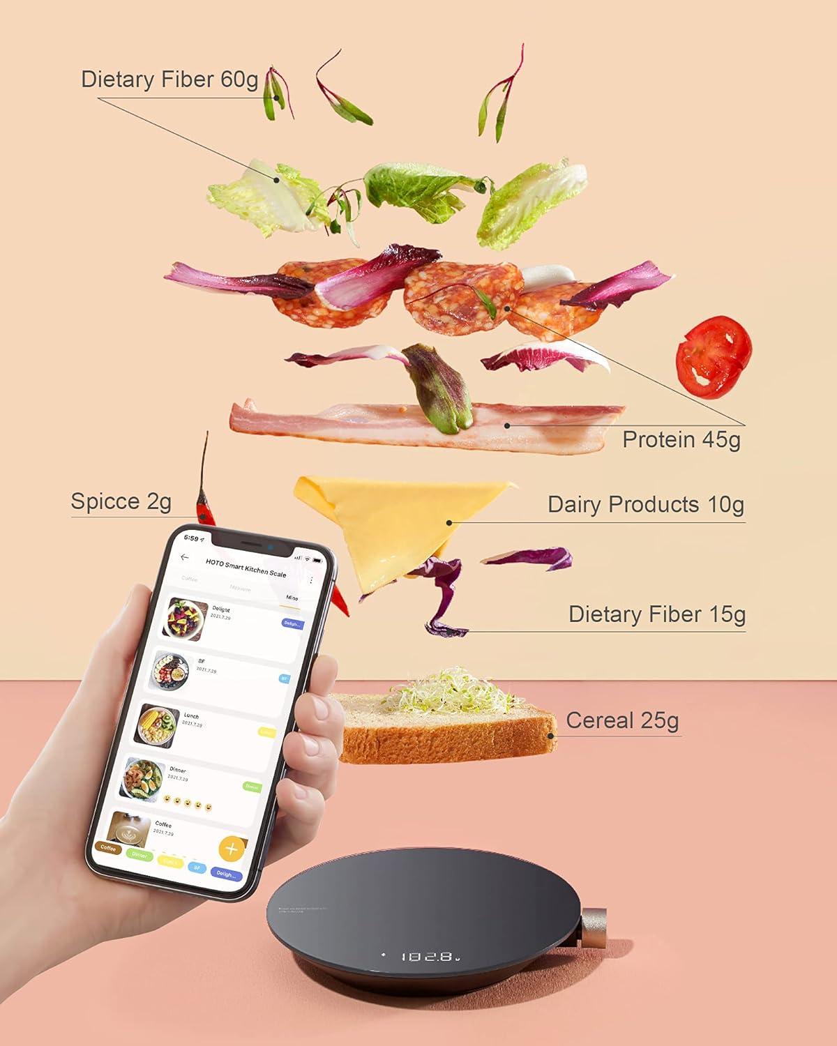imageHOTO Smart Food Scale Kitchen Scale Food Scales Digital Weight Grams and Oz Coffee Scale Kitchen Scale with 01g High Precise Sensor Measures in 4 Units gmlozlb ozBatteries Not Included