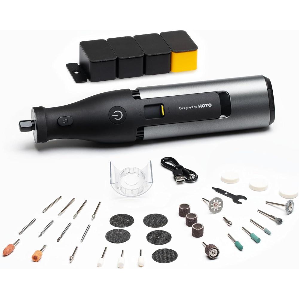 imageHOTO 12V Cordless Rotary Tool Kit Pro Powerful Engraving Pen 35000RPM Variable Speed 3000mAh USBC Rechargeable LED Light 37 Accessories for Carving Sanding Polishing Drilling Cutting DIY