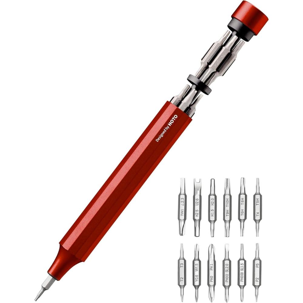imageHOTO 24 in 1 Multi Bit Mini Screwdriver Set Magnetic Manual Precision Screwdriver Set EDC Pen Screwdriver for Eyeglasses Electronics Watches Phones Laptops Cameras Dark TurquoiseCinnabar Red