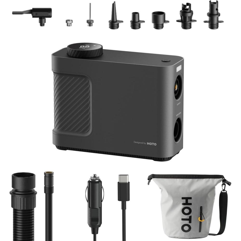 imageHOTO Air Pump Master Portable Cordless Tire Inflator Electric Air Pump with 9 Pump Modes 12V DC Car Connector for Car Bikes Inflatable Pool Float Air Mattress Kayak Tent Paddle Board Sup