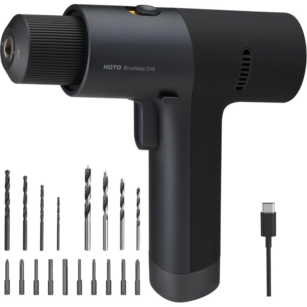 imageHOTO Cordless Brushless Drill 12V LED Display Screen 30 Precision Gears 2 Working Modes 2000mAh Battery 266 Inlbs 30Nm Torque 38 Inch Keyless Chuck 1400RPM 10 x Bits 8 x Drill Bits