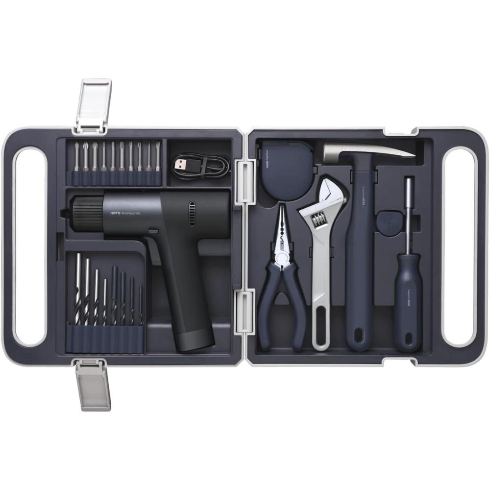 imageHOTO Cordless Brushless Drill Tool Set Variable Speed Hidden Buckle Unique LED Screen Intelligent Digital Display Exquisite ampamp Practical Highend Drill Kit for HomeDaily Use