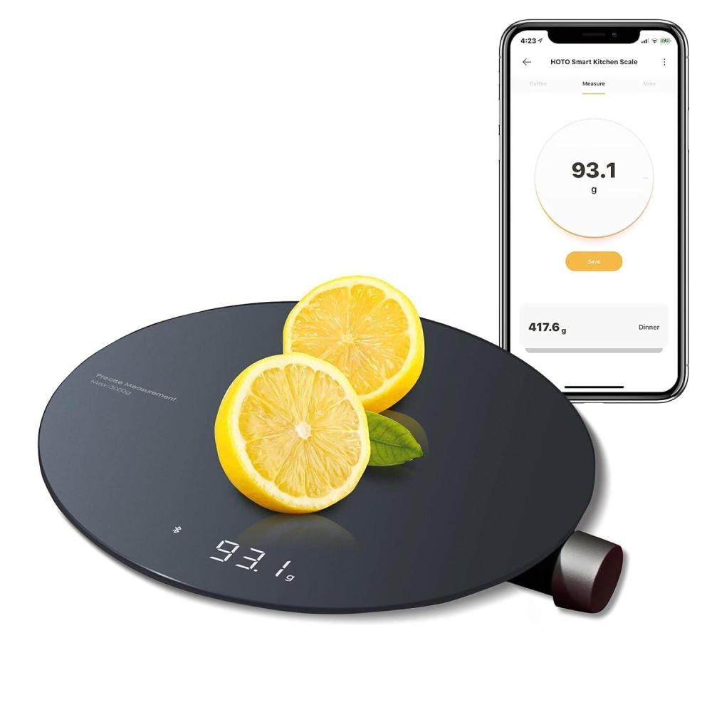 imageHOTO Smart Food Scale Kitchen Scale Food Scales Digital Weight Grams and Oz Coffee Scale Kitchen Scale with 01g High Precise Sensor Measures in 4 Units gmlozlb ozBatteries Not Included