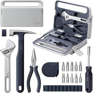 HOTO 16-Piece Home Tool Kit, Basic Hand Tool Set with Storage Box – Includes Screwdriver, Wrench, Hammer, Tape Measure, Plier – Ideal for Household, Garage, Office, Dorm Repairs & DIY Projects