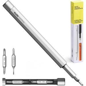 HOTO 5 in 1 Multitool Mini Screwdriver Set, Lightweight Pocket Screwdriver for Eyeglasses & Electronics, Magnetic Bits, Compact EDC Precision Set for Portable Repairs (SILVER)(Silver)