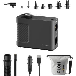 HOTO Air Pump Master, Portable Cordless Tire Inflator, Electric Air Pump with 9 Pump Modes, 12V DC Car Connector for Car, Bikes, Inflatable Pool Float, Air Mattress, Kayak, Tent, Paddle Board, Sup