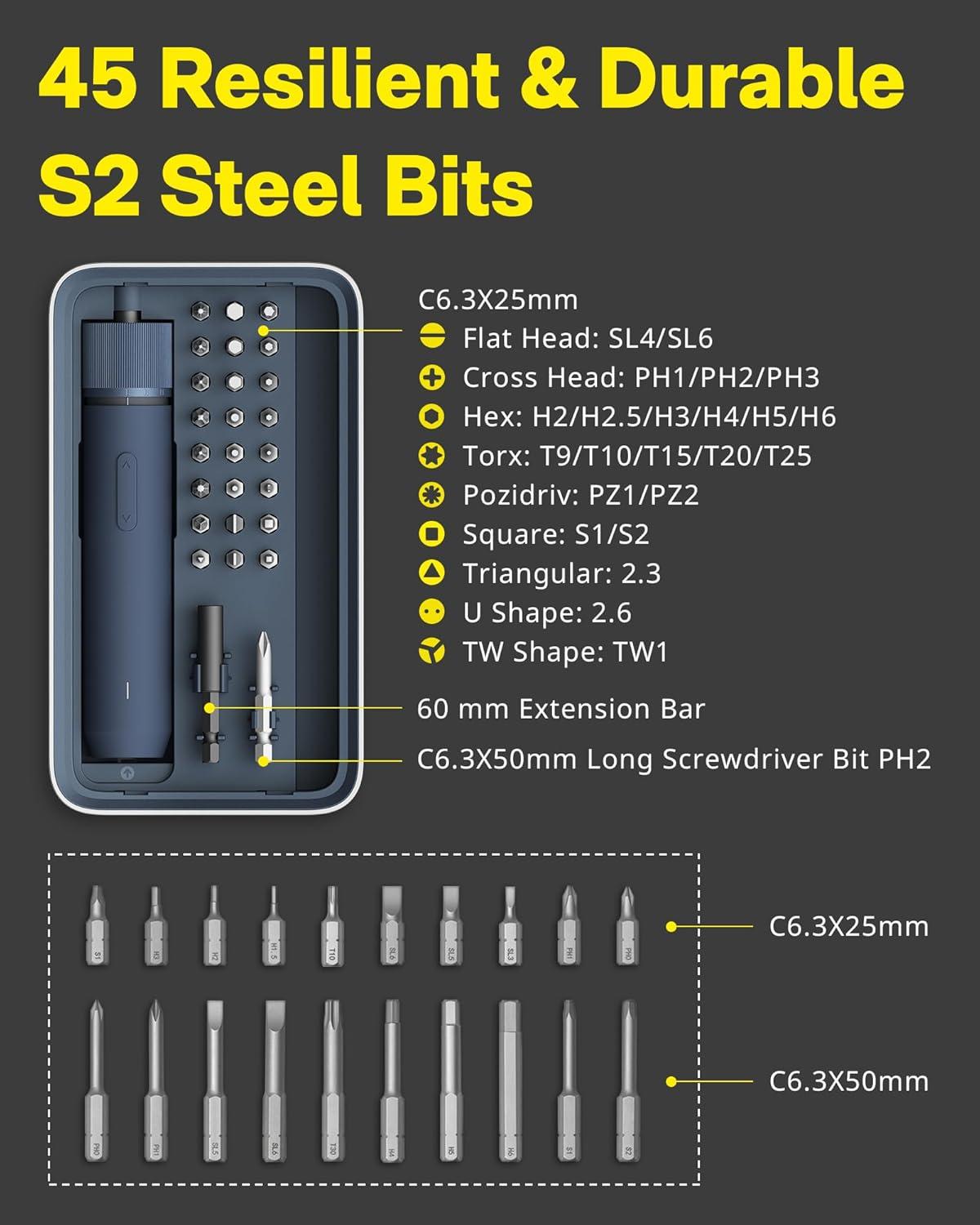 image:imageHOTO Electric Screwdriver Rechargeable2520 Extra Bits Enhanced Set36V Cordless Screwdriver Set3 Torque Settings1500mAh BatteryLED Light for FurnitureElectric AppliancesNo Charging Cable